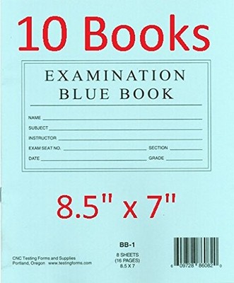TestingForms.com 8.5'' x 7'' Examination Blue Book 8 Sheets 16 10 Pack, 8.5''x7'' 