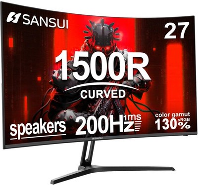 SANSUI 27 Inch Curved Gaming Monitor 200Hz 180Hz 1ms with Speakers