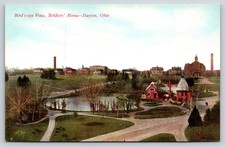Dayton Ohio~Soldiers Home Grounds Birds Eye View~Smokestack~Pond~c1910 Postcard