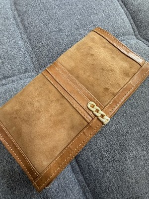 Vintage Suede & Leather Clutch Camel Color