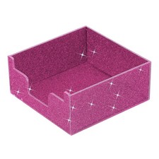 Acrylic Sticky Notes Holder, 3x3" Sticky Pads Dispenser Glitter, Rose Red