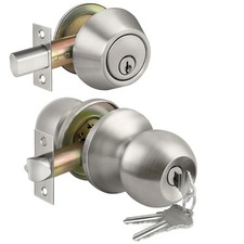 Satin Nickel Keyed Door Knob Deadbolt Lock Combo Set Exterior Door Lock