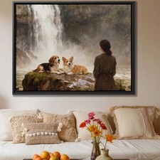Oil Painting Beagle Canvas Print Corgi Wall Art Dog Home Decor Rustic Nature Art