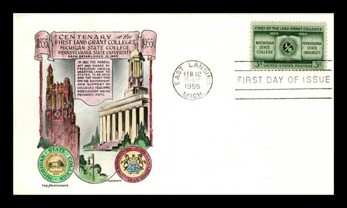 1955 LAND GRANT COLLEGES FDC ARISTOCRATS MICHIGAN STATE PENNSYLVANIA SCOTT 1065