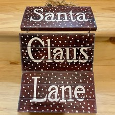 Santa Claus Lane Wooden Board Sign Country Winter Snow Christmas Wood Decor Vtg