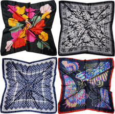 4 Pc Set Large 35 X 35 Inches Satin Square Scarves Neck Hair Head Scarf Bundle