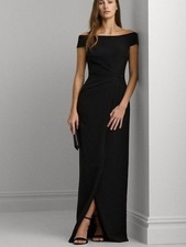 Lauren Ralph Lauren Crepe Off Shoulder Black Gown regal gown maxi size 12 NWT