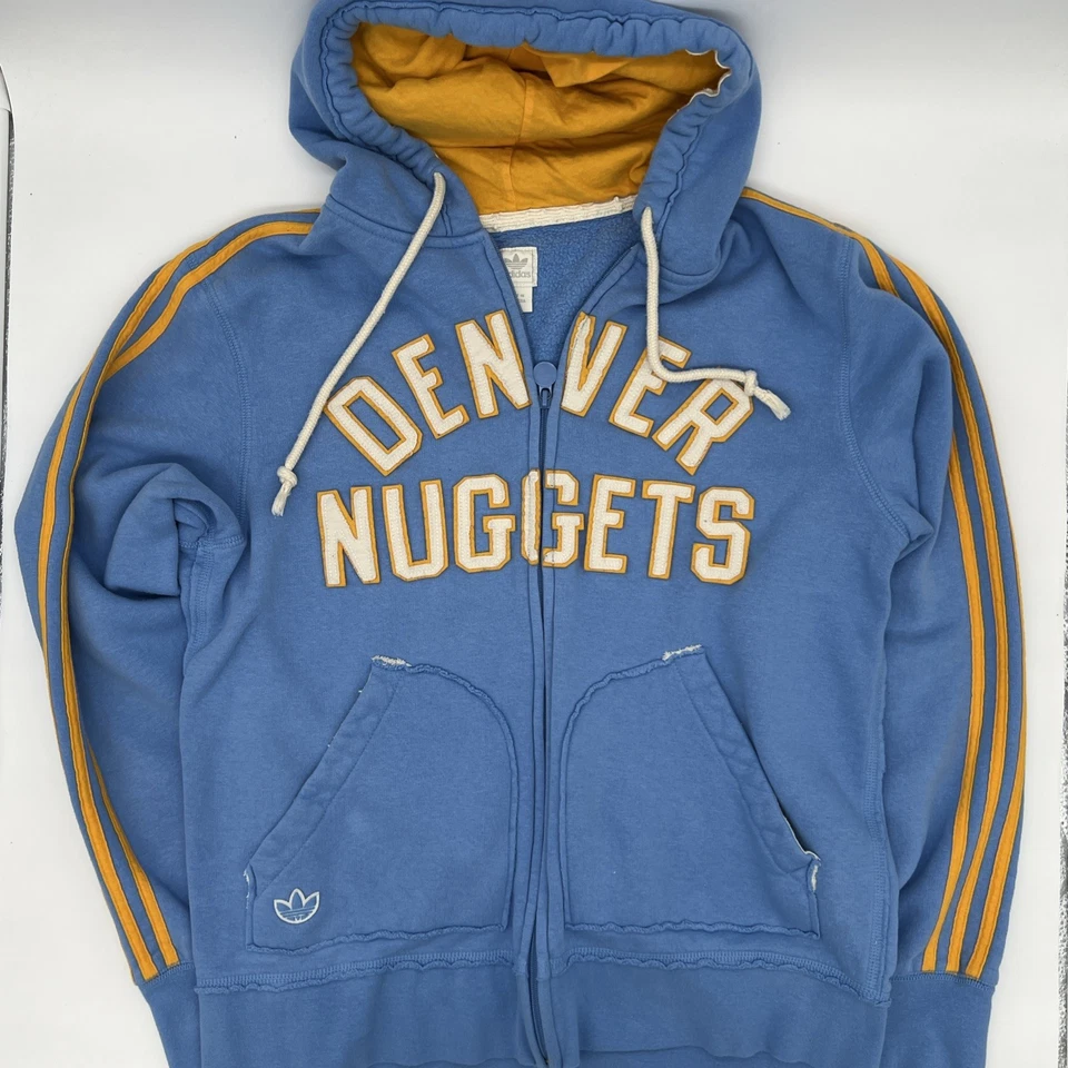 Adidas Originals Denver Nuggets Vtg Hoodie Mens Med Powder Blue Gold Fast Ship!! - Image 2 of 4