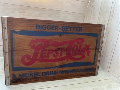 Vintage Pepsi-Cola Advertising Wooden Wood Crate - A Nickel Drink
