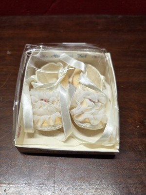 Mrs. Day's Ideal white satin christening or baby crib shoes Vintage New Open Box