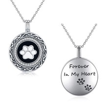 S925 Sterling Silver Paw Urn Pendant Necklace for Pet Cat Dog Ashes Cremation...