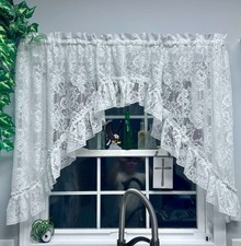 Heritage Lace English Ivy Floral White Lace Swag Curtain Pair