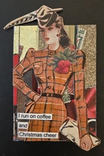 Mixed Media Collage Art Card ACEO ATC Christmas McCalls Snarky Women Coffee
