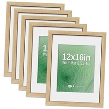 Picture Frame 5 Pack - Natural Oak, High-End Wood Poster Frames with 12x16