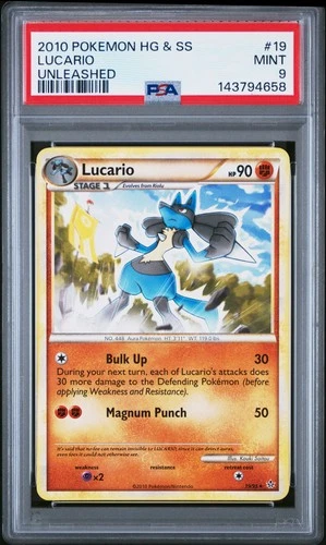 2010 POKEMON HEARTGOLD & SOULSILVER UNLEASHED #19 LUCARIO PSA 9