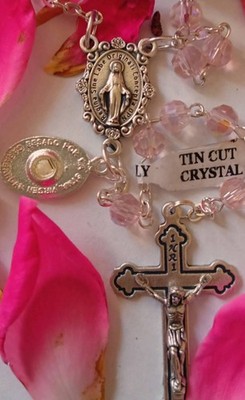 Beautiful pink rosary 6mm beads with relic medal from Garabandal