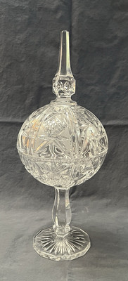 Vintage 14  Tall Cut Crystal Pedestal Covered Candy Dish American Brilliant