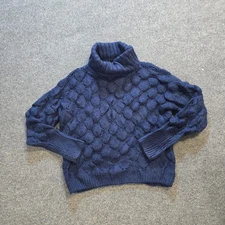 FRNCH Paris Sweater Womens Size Small Blue Eyelet Knit Texture Cowl Neck Casual