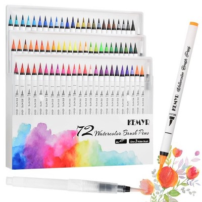 Watercolor Brush Pens,72 Colors Brush Tip Pens for Watercolor Painting, 3 Aqu...