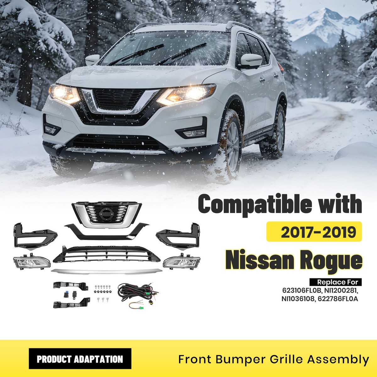 For Civic 2019-2021 15PC Grille Mesh, Fog Light Bezel & Bumper Bracket