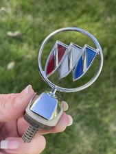 1986-1991 Buick 2 Tri-shield Red White Blue Chrome Hood Ornament Nice Complete
