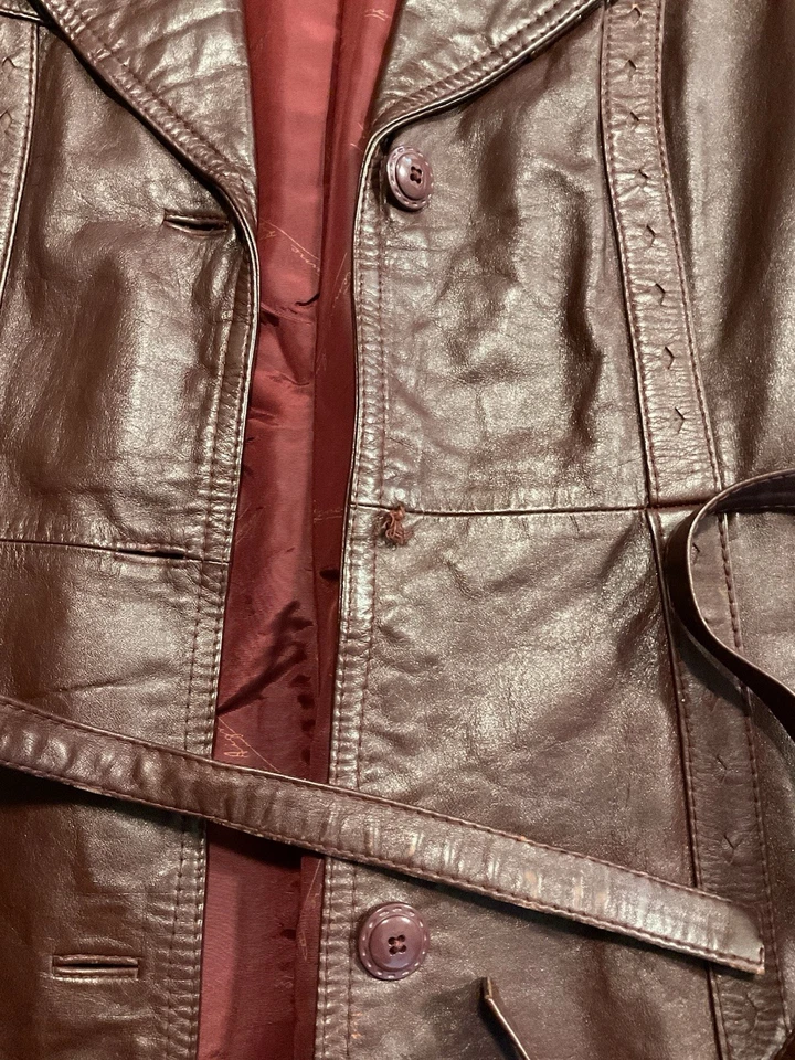 Abrigo Chaqueta Blazer Etienne Aigner Cuero Talla 16 Forrado Borgoña Sangre de Buey De Colección Foto 3 de 4