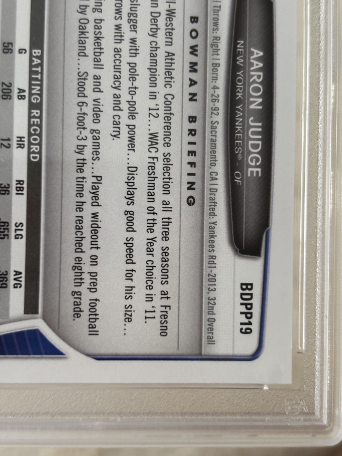 Aaron Judge 2013 Bowman Draft Picks & Prospects Rookie Card (RC) BDPP19 PSA 8 view 10