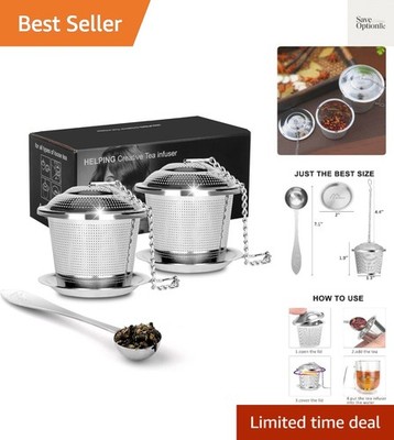 Tea Ball Infuser for Loose Tea with Spoon and Drip Tray, 2Pcs | Loose Leaf Te...
