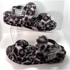UGG Fluff Yeah Panther Stormy Grey Slide Slipper Women's 10