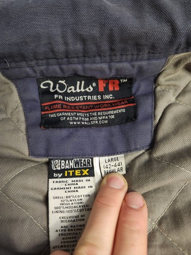 VTG Walls FR Flame Resistant Canvas Jacket Mens Large Navy Blue Lined Full Zip - Picture 7 of 10