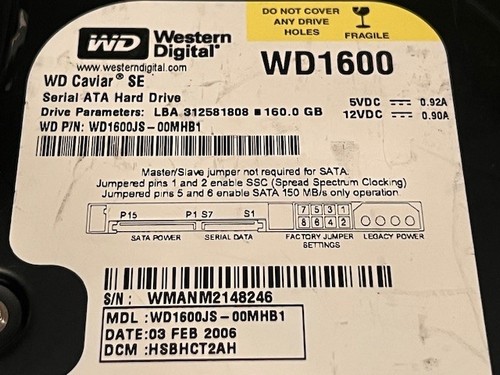 Western Digital WD1600JS-00MHB1 160 Go 7,2 K SATA 3 Gb/s - Photo 2/6
