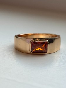 Authentic Vintage-Style Cigar Band Amber Baguette Ring, Rose Gold Plated, 6