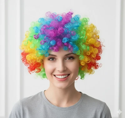 MIDLAND IMPORTS Rainbow Disco Colours Clown Afro Party Wig Fancy Dress Unisex Adults