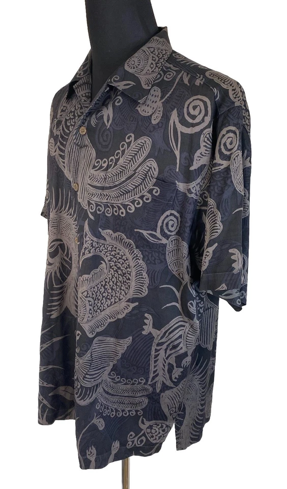 Tommy Bahama Hawaiian Shirt Mens Black Silk Bambo Sea Life Print - Image 2 of 4
