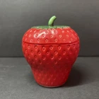 Vtg Hazel Atlas Milk Glass Strawberry Jam Jar/ Sugar Bowl 3.5” Lidded Berry Jar