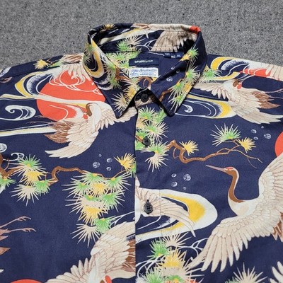 Superdry Shirt Mens Extra Large Blue Crane Floral AOP Hawaiian Beach Tropical