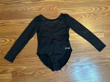JUSTICE Black Rhinestone Long Sleeve Leotard Size L 12-14 Dance Gymnastics