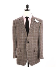 2,595 ERMENEGILDO ZEGNA - WOOL/LINEN/SILK Brown Royal Weave Blazer - 46R