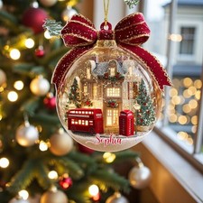 Personalized London Christmas Ornament Double-Decker Bus Red Phone Booth