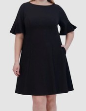Jessica Howard Women's Black Elbow-Sleeve Fit-Flare Dress Plus Size-22W