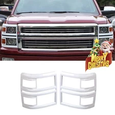 White Side Headlight Trim Bezel For Chevy Silverado 1500 14-15 Extended/Crew Cab