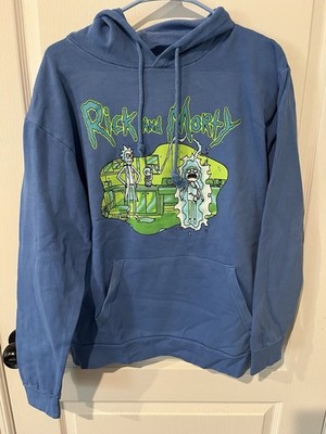 Rick and Morty Hoodie Blue Graphic Pullover Adult Swim Size M NWOT