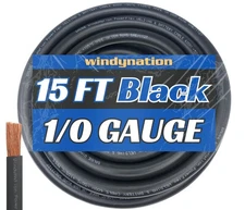 WNI 1/0 Gauge 15 Feet Black 1/0 AWG Ultra Flexible Welding Battery Copper Cab...