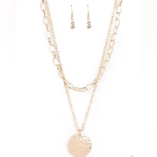 Set! Double chain gold tone necklace and earrings