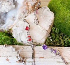 1pc Heart Chain CZ Gem Belly Ring Navel Piercing Pierced Naval Body Jewelry