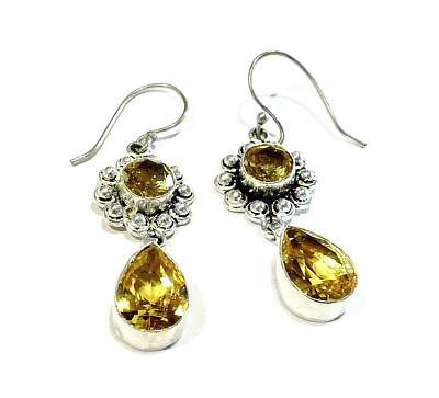 Boucles D'oreilles Pendantes En Citrine Et Argent 925 – 2,2 G, Dormeuses, Jaune éclatant
