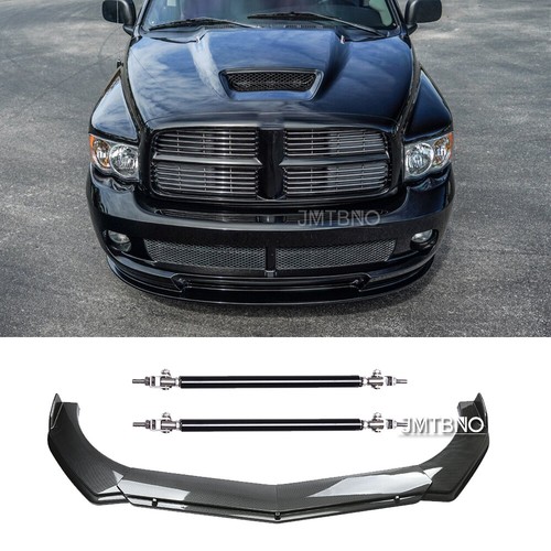 Carbon Fiber Front Bumper Lip Splitters + Strut Rods For Dodge Ram 1500