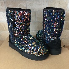 UGG Classic Short Stellar Sequin Black Sheepskin Warm Boots Size US 5 Women