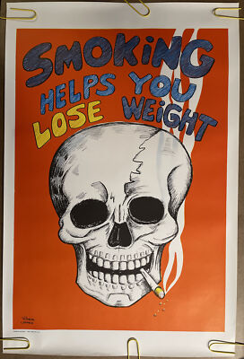 Original Vintage Poster Smoking Helps You Lose Weight Skeleton Cigarette  Pin Up