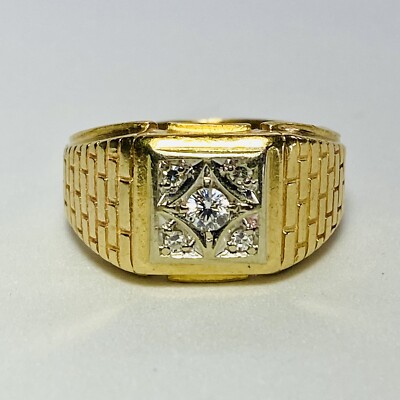 Vintage 14K Two Tone Gold 0.24ctw Diamond Size 13 Men's Ring 8.7g